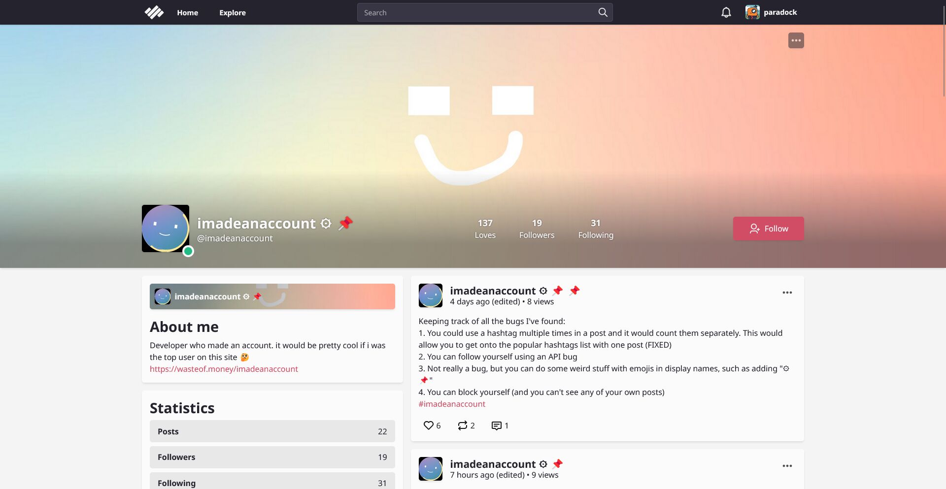 An user profile page
